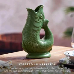 Wade Fish Earthenware 0.6 Litre Gluggle Jug - Forest Green
