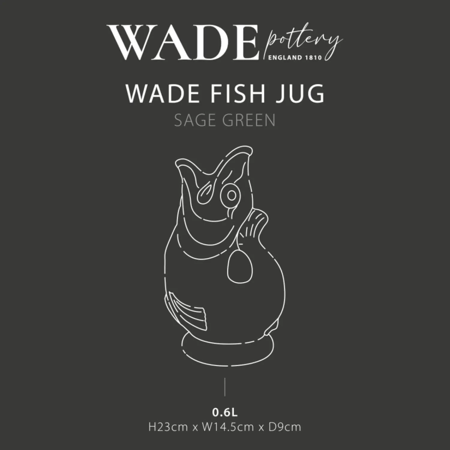 Wade Fish Earthenware 0.6 Litre Gluggle Jug - Sage