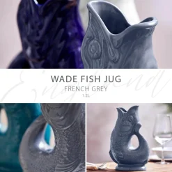 Wade Fish Earthenware 1.2 Litre Gluggle Jug - French Grey