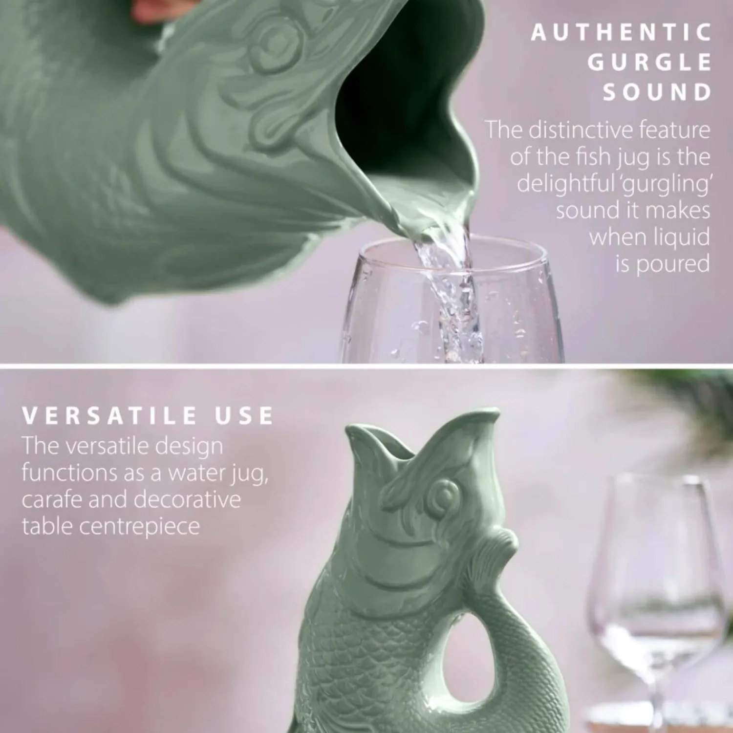 Wade Fish Earthenware 1.2 Litre Gluggle Jug - Sage