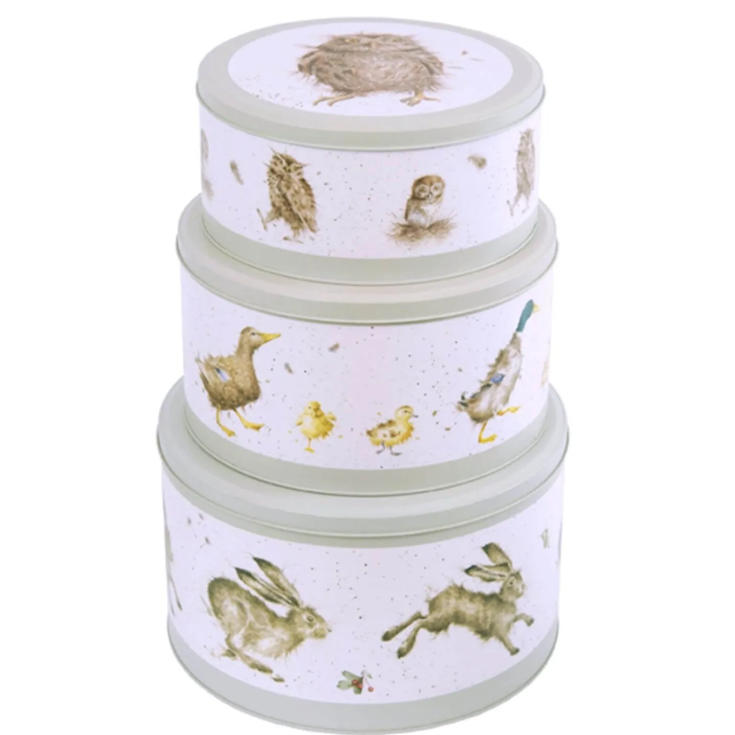 Wrendale Designs by Hannah Dale 3 Piece Cake Tin Nest - Hare, Duck & Owl