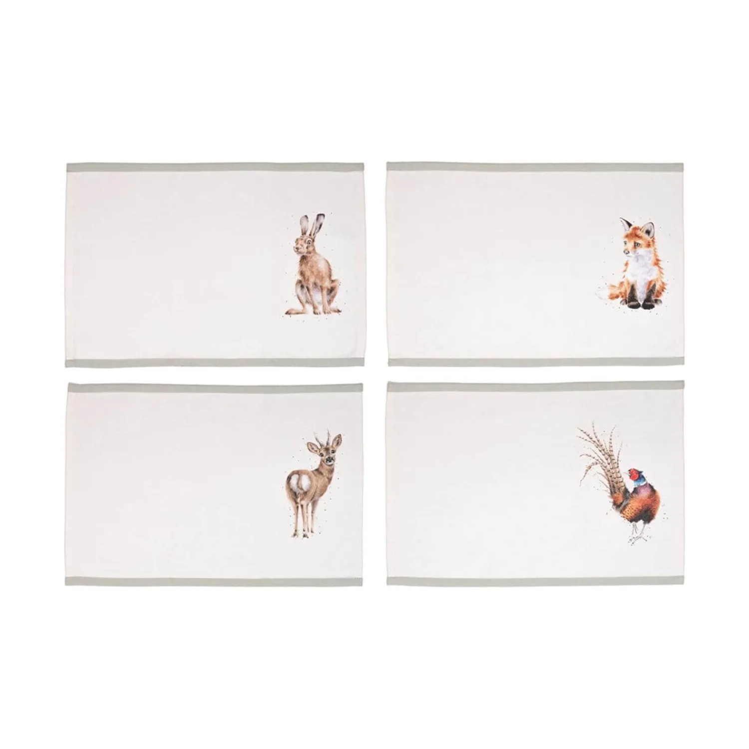 Wrendale Designs by Hannah Dale 100% Cotton Fabric Set of 4 Placemats - Woodlanders