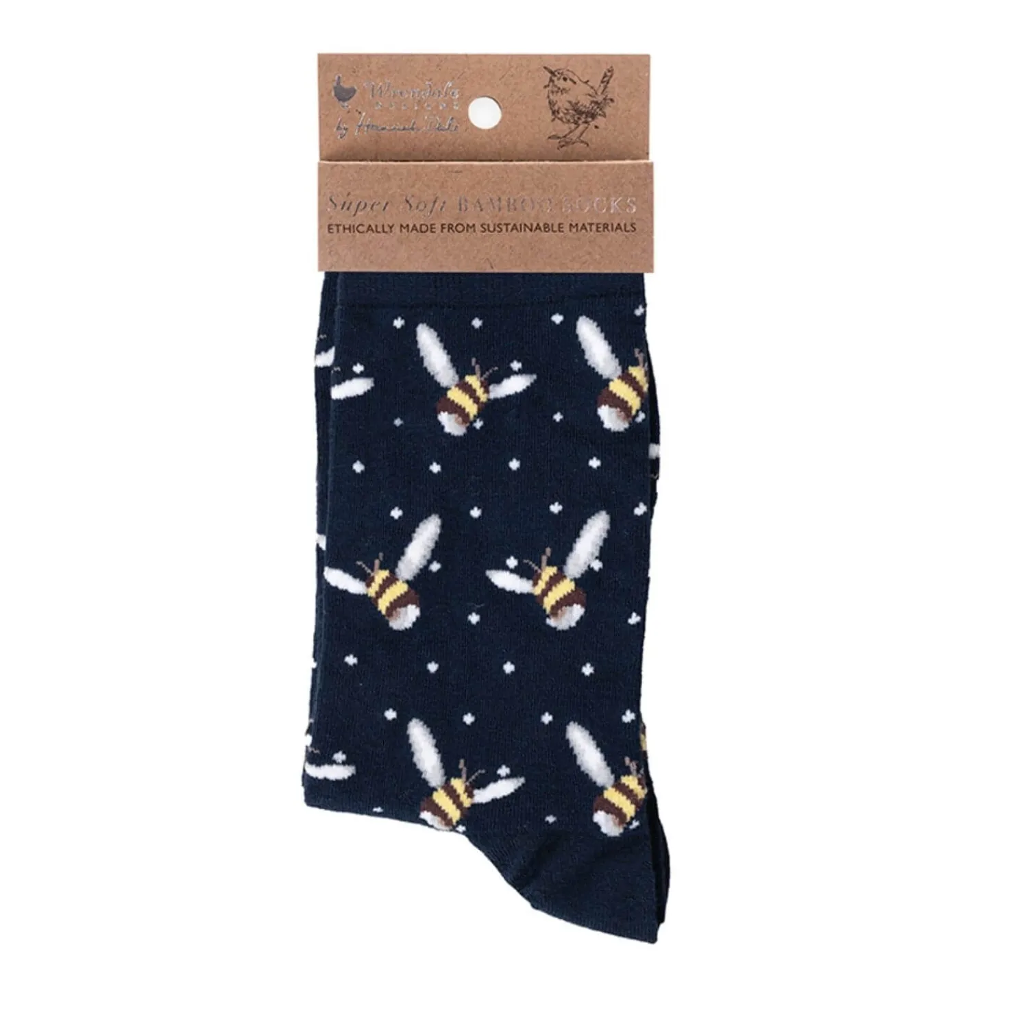 Wrendale Designs By Hannah Dale Ladies Black Socks - Busy Bee