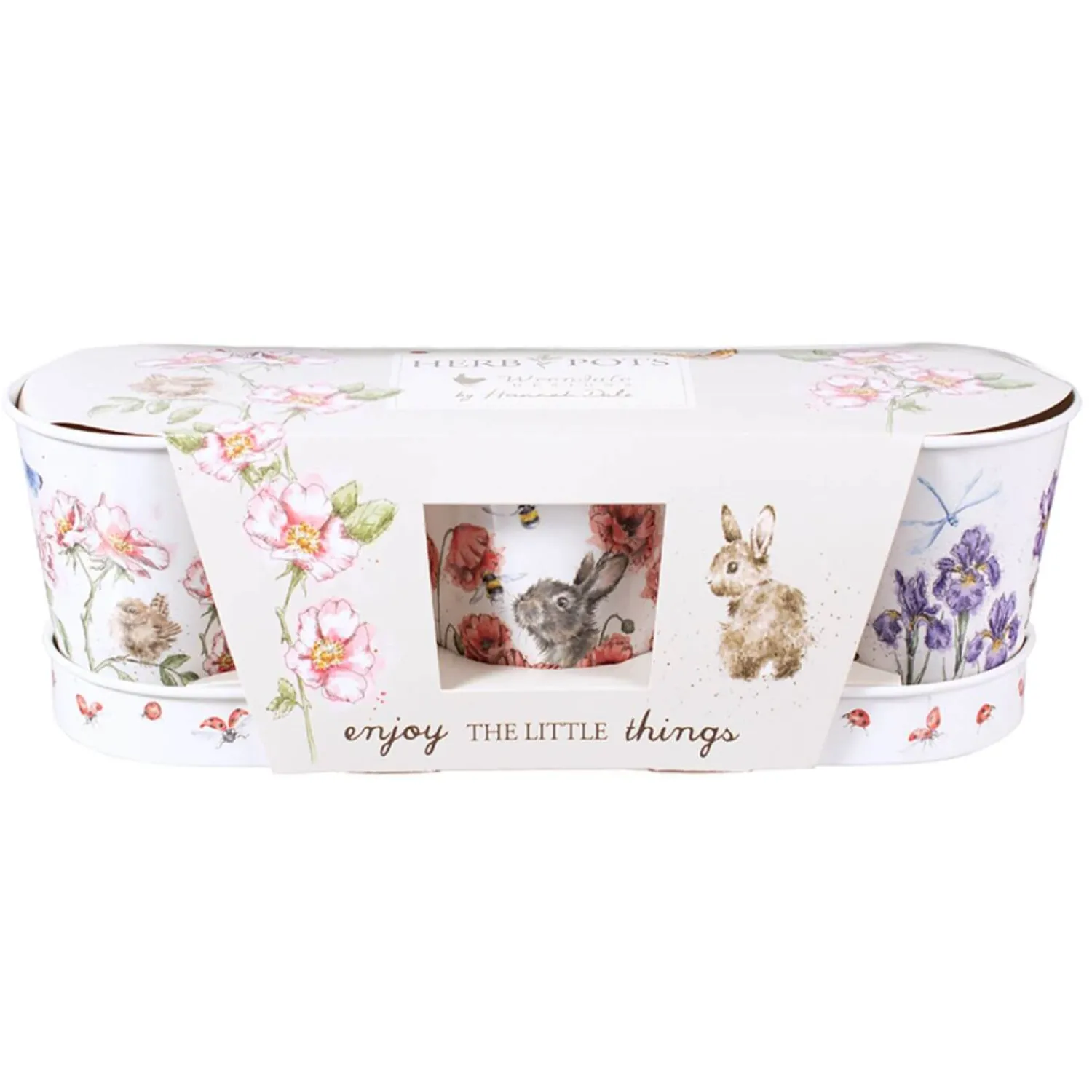 Wrendale Designs by Hannah Dale Set of 3 Herb Pots & Tray - Flowers