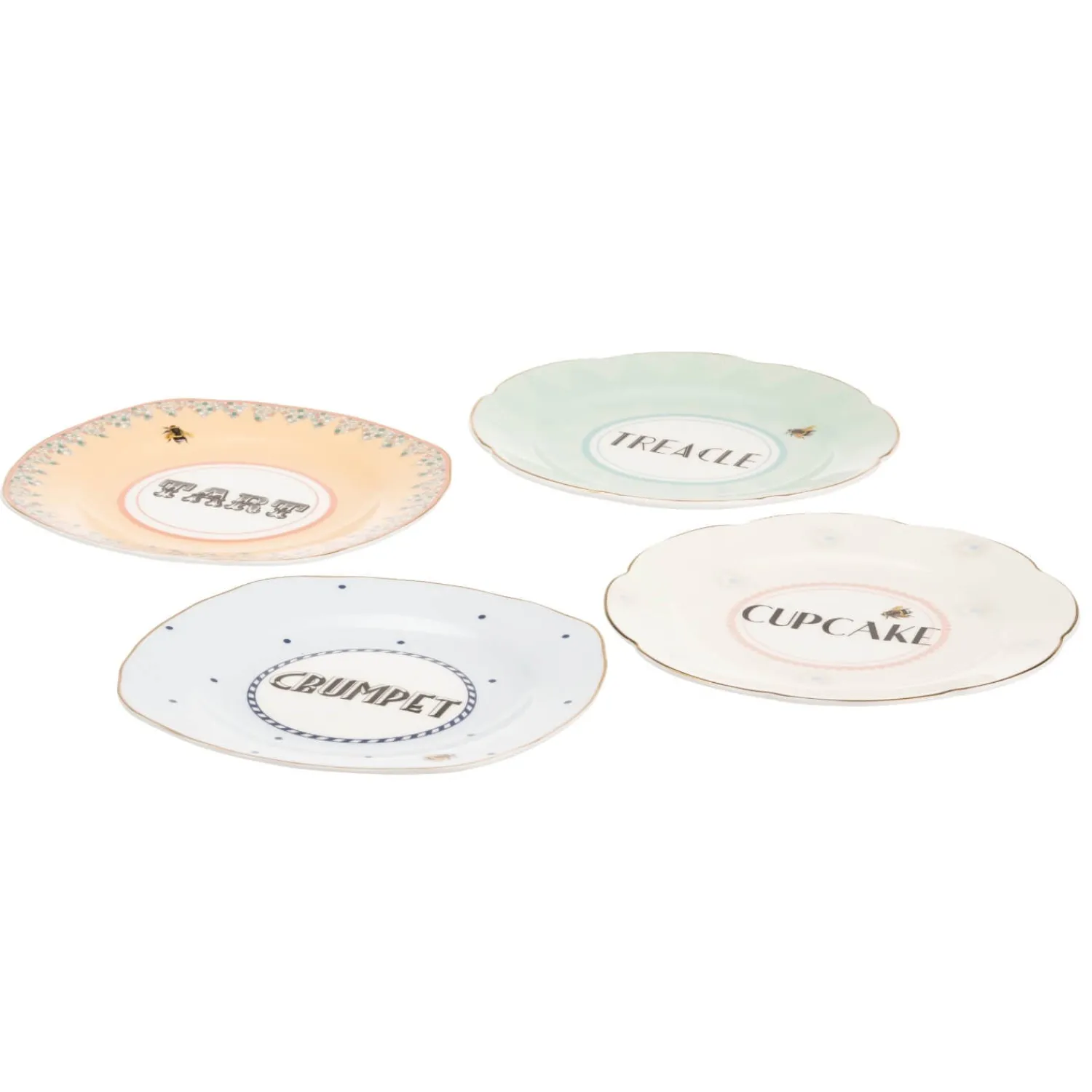 Yvonne Ellen 4-Piece Fine China Tea Plate Set - Cheeky
